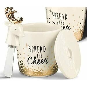 Grasslands Road “Spread the cheer” covered jar with spreader Gold Accent